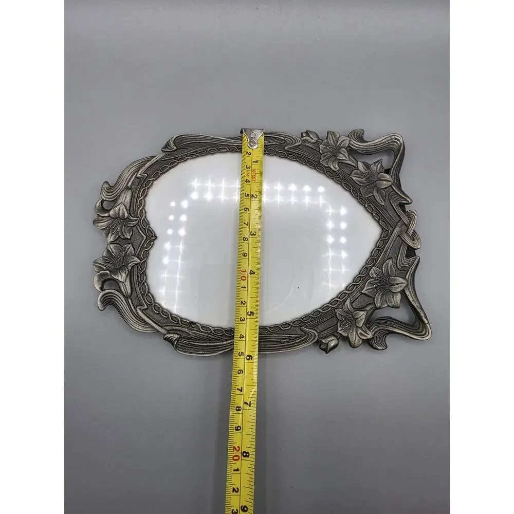 Vintage Heart Shaped Lillies Floral Art Nouveau Pewter Picture Frame